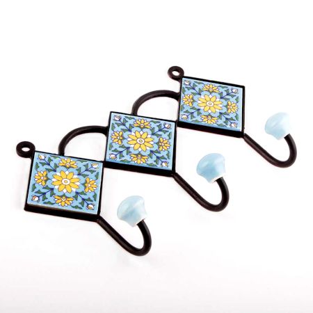  Turquoise Yellow Sunflower Tiles Hooks
